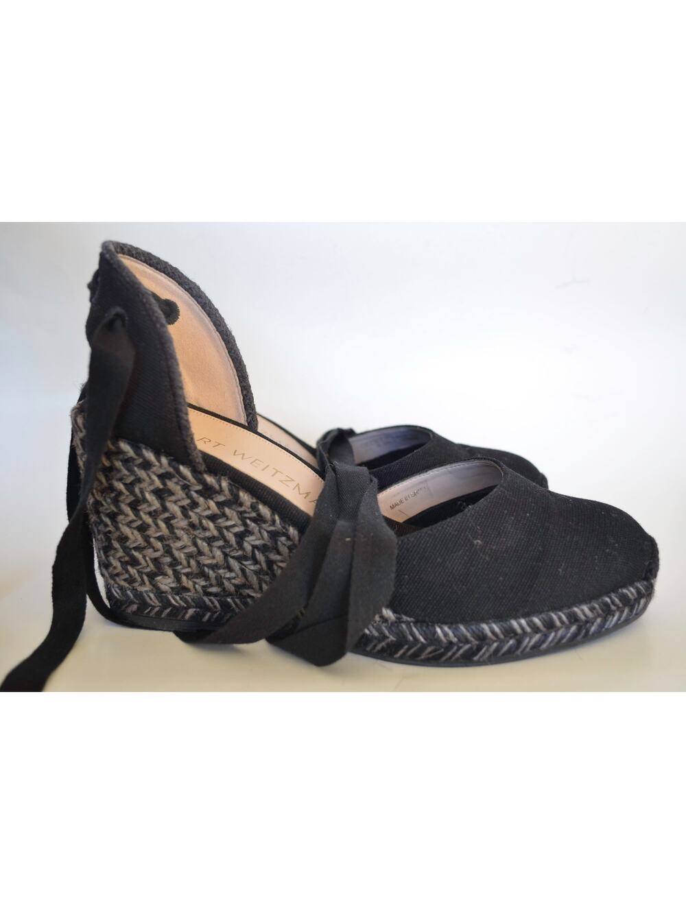 Stuart Weitzman Black Espadrille Wedge Size 9